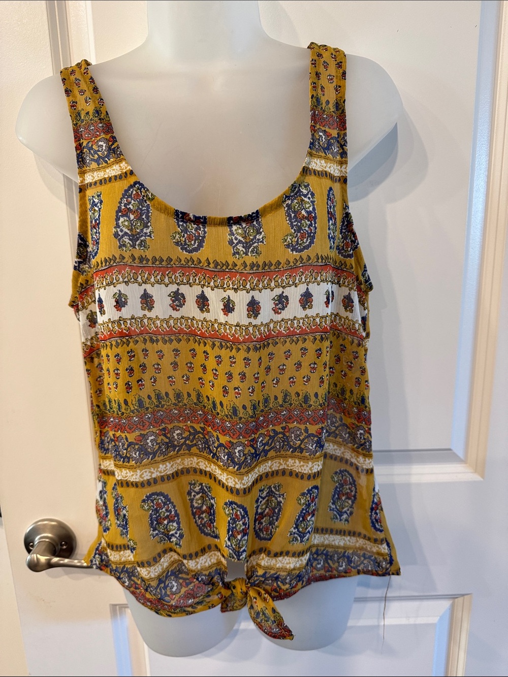 Lucy Love Mustard Paisley Tie-Front Tank